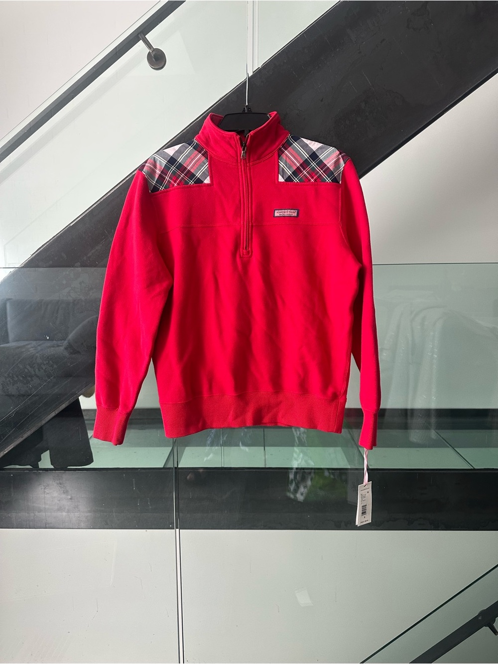 Vineyard Vines Ref Quarter-Zip with Plaid Shoulder Panels